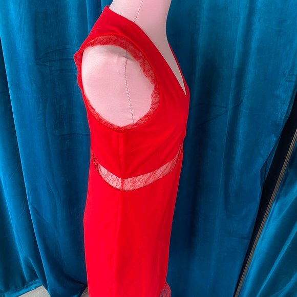 Just Me V Neck Bodycon Midi Dress Red - Picture 6 of 8